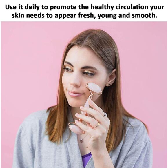 2 Brazilian Rose Quartz Crystal High Quality Facial Rollers Massagers + Gua Sha - Picture 10 of 10